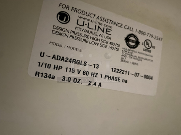 U-Line Commercial Countertop Single Door Cooler Merchandiser! With View Through Door! With Metal Racks! Model: UADA24RGLS13 SN: 1222211070004 115V 60HZ 1 Phase - Image 7 of 8
