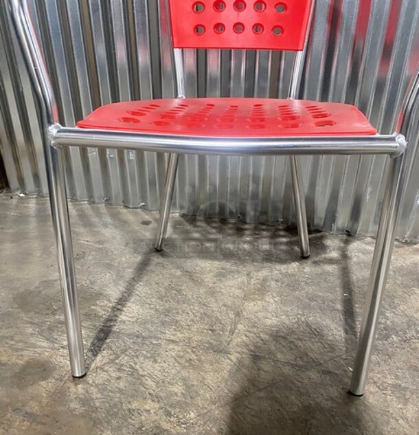NEW! Stackable Aluminum Patio Armchair With Polypropylene Seat In Red! 5x Your Bid! - Image 6 of 7