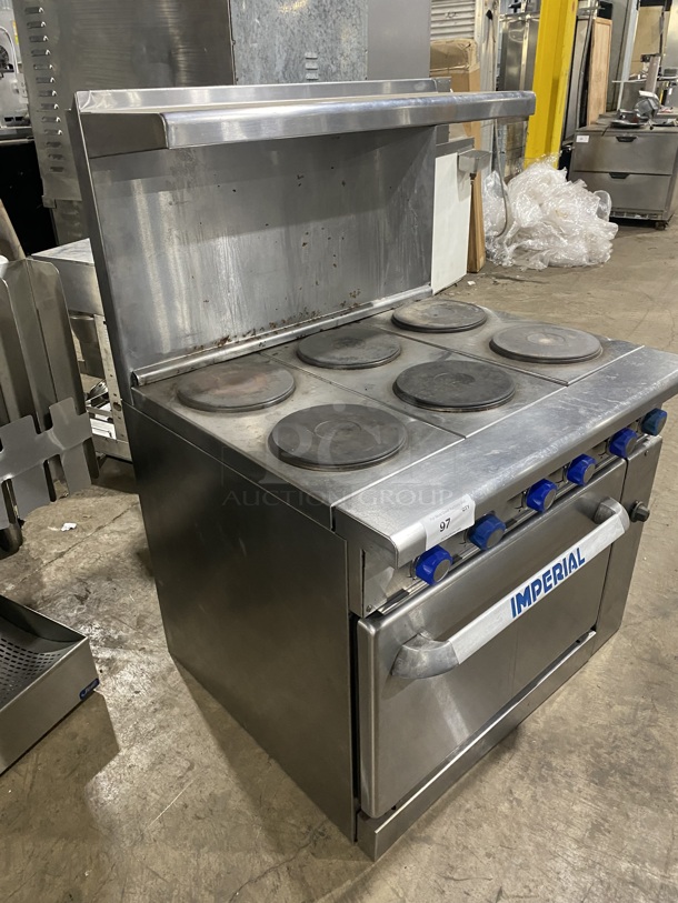 Nice! Imperial Stainless Steel 6 Burner Electric Powered Cooking Range w/ Oven and Raised Back Splash! - Image 2 of 10