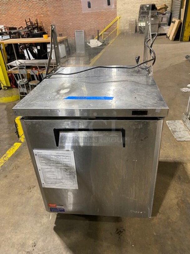 Turbo Air Commercial Single Door Lowboy/ Worktop Freezer! With Poly Coated Rack! With Plexi Glass! All Stainless Steel! On Legs! (Measurements Are Without Plexi Glass!) Model: MUF28N SN: H2K9U2FC631S 115V 60HZ 1 Phase