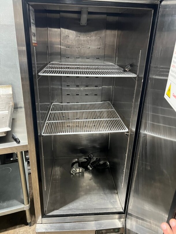2019 Bison Commercial Single Door Reach In Cooler! Poly Coated Racks! All Stainless Steel! With Casters! Working When Removed! MODEL BRR21 SN:BRR2100319061900K80014 115V 1PH - Image 3 of 8