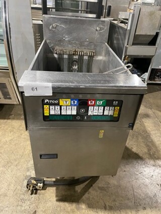 Pitco Solstice Commercial Electric Powered Deep Fat Fryer! With Backsplash! All Stainless Steel! Front Legs & Back Casters! WORKING WHEN REMOVED! Model: SEF184 SN: E08FA018388! 208V 60HZ!