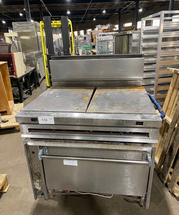 Jade Range Stainless Steel Commercial Natural Gas Powered Flat Top Griddle w/ Convection Oven and Back Splash! On Commercial Casters!