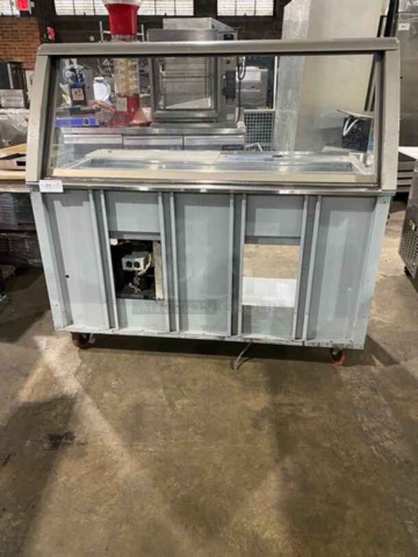 Duke Commercial Sandwich Prep Line Unit! With Slanted Front Glass! With Commercial Cutting Board! All Stainless Steel! On Casters! Model: SUBCPTC60M SN: 07063219 120V 60HZ 1 Phase