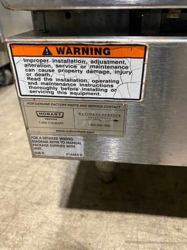 Nice! Vulcan Commercial 6 Burner Stove! With Raised Back Splash And Salamander Shelf! With Oven Underneath! Metal Oven Racks! All Stainless Steel! Model E36 Serial 485! 208/240V 1 Phase! Working When Removed! On Legs! - Image 8 of 11