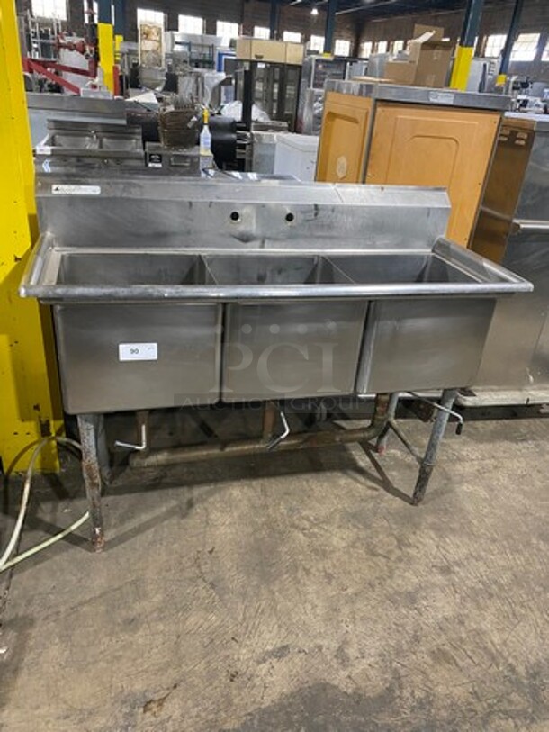 KCS Commercial 3 Compartment Dish Washing Sink! With Back Splash! All Stainless Steel! On Legs!