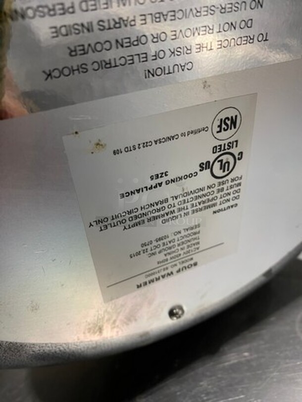Thunder Group Commercial Countertop Food Warmer Soup Kettle! Model: SEJ31000G SN: 103950750 120V - Image 6 of 7