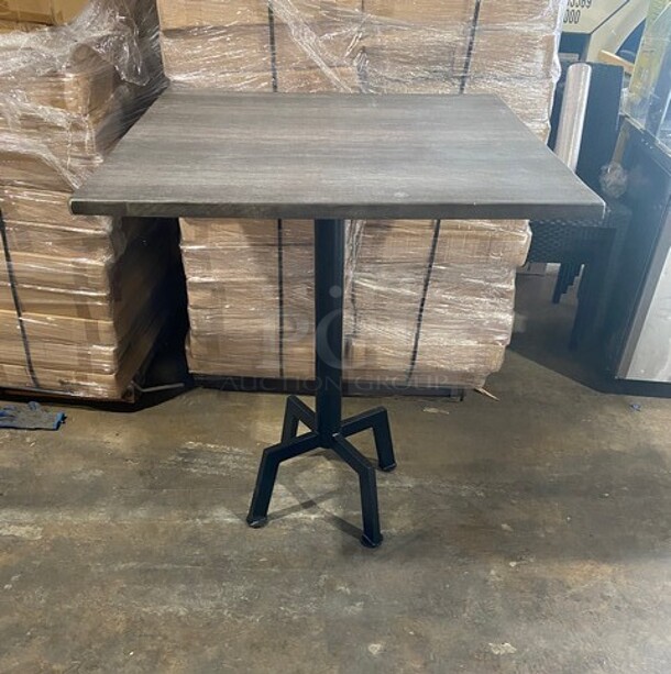 Wow! Brand New! OCS Ash Grey Finish Scratch Resistant Durowood Composite Bar Height Table! 36 By 36! Suitable For Indoor & Outdoor Use With Metal Bar Height Base!  - Image 1 of 9