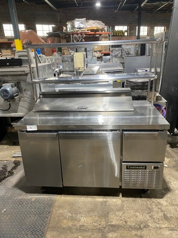 Nice! Continental Refrigerated Bain Marie/Sandwich Prep Table! With 3 Door Undder Storage! With Double Overhead Shelves! Model CRA60-12 Serial 157A5975! 115V 1 Phase! On Casters!  - Image 1 of 10