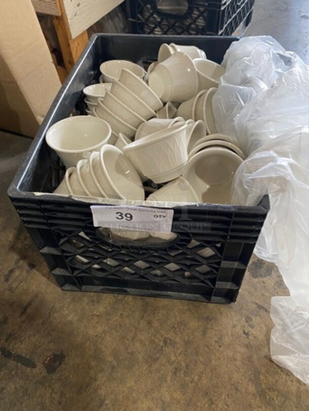 ALL ONE MONEY! Homer Laughlin White Ceramic Ramekin! Includes Black Poly Crate! - Image 1 of 5