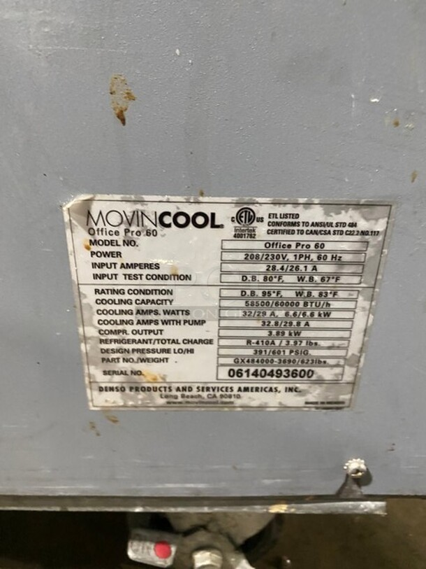 MovinCool Commercial 60,000 BTU Portable Air Conditioner! On Casters! 208/230V 1 Phase! Model: Office Pro 60 SN: 06140493600! - Image 6 of 8