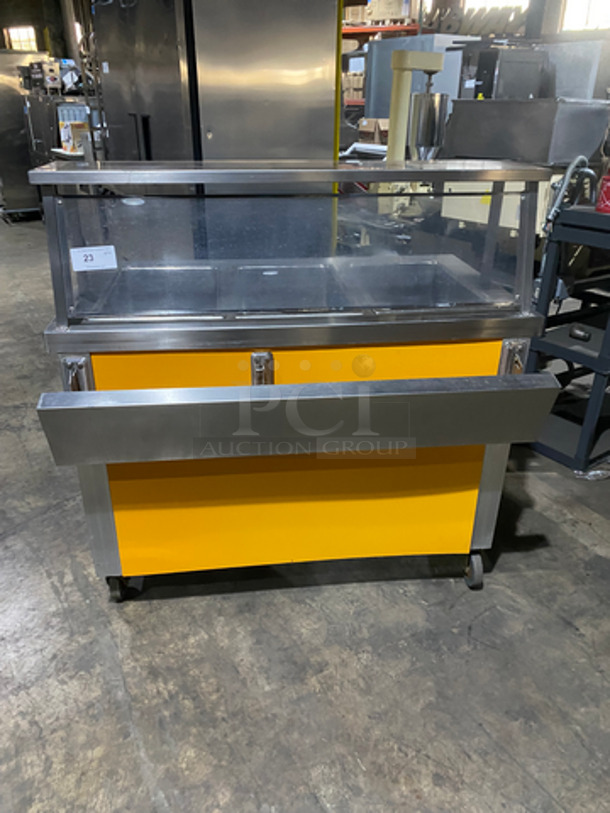 Serv-O-Lift Commercial Electric Powered 3 Bay Steam Table! With Sneeze Guard and Tray Slide! All Stainless Steel! On Casters! Model: 501-3 SN: 927280 208V 60HZ 1 Phase