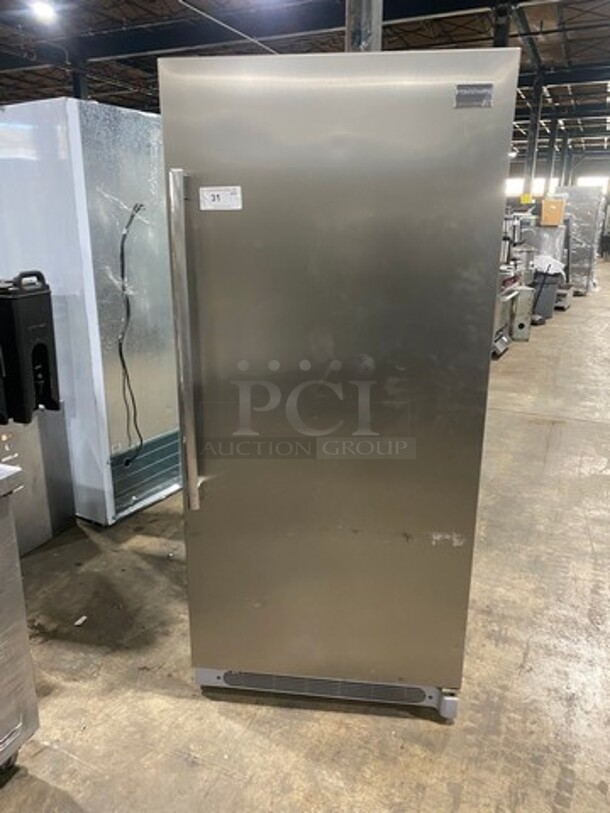 Frigidaire Single Door Reach In Refrigerator! With Poly Shelves! Stainless Steel Body! Model: FPRH19D7LF1 SN: WA43003441 115V
