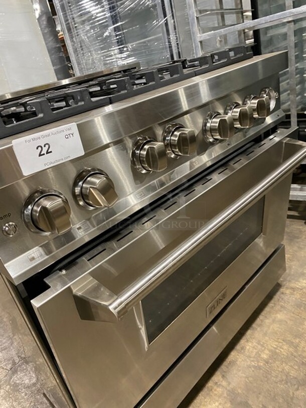 Zline Commercial Gas Powered 6 Burner Stove! With Oven Underneath! Stainless Steel! MODEL RG36 SN: RG36GE2112049103 120V - Image 7 of 10