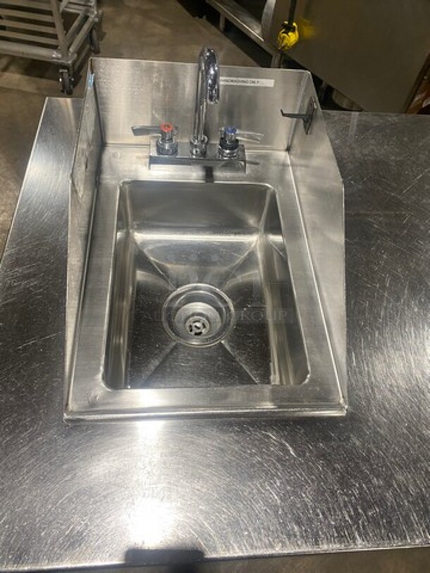 NICE! Commercial Work Top/ Prep Table! With Built In Hand Washing Sink! Sink Has Side And Back Splash! Faucet And Handles! With Storage Space Underneath! All Stainless Steel! On Legs! - Image 5 of 8