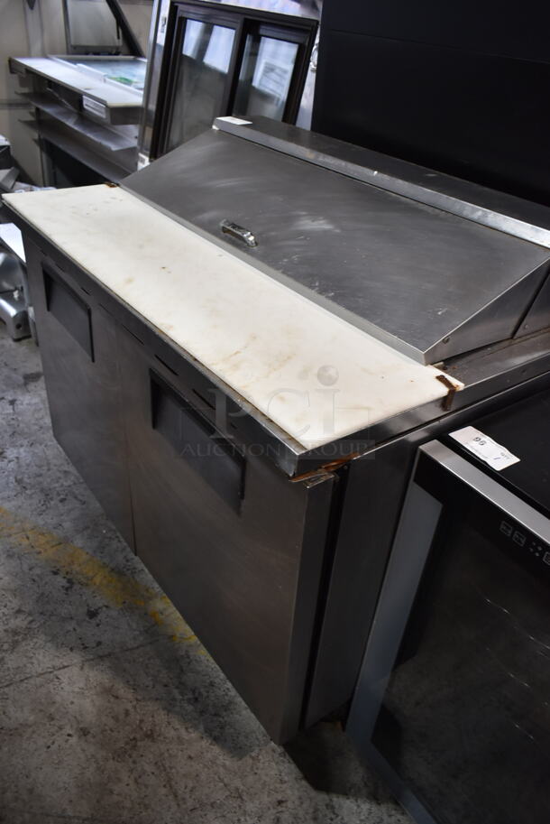 True TSSU-48-12 Stainless Steel Commercial Sandwich Salad Prep Table Bain Marie Mega Top on Commercial Casters. 115 Volts, 1 Phase. Tested and Powers On But Does Not Get Cold
 - Image 1 of 7