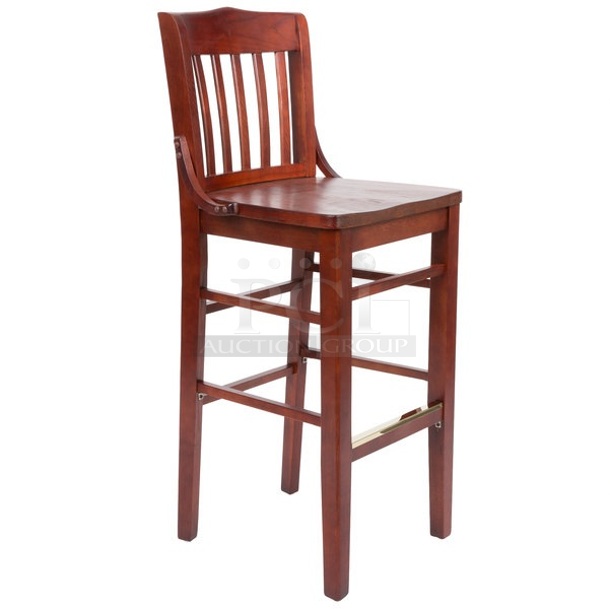 BRAND NEW SCRATCH AND DENT! Lancaster Table & Seating 164BSCHLMAH Mahogany Finish Wood School House Bar Stool
