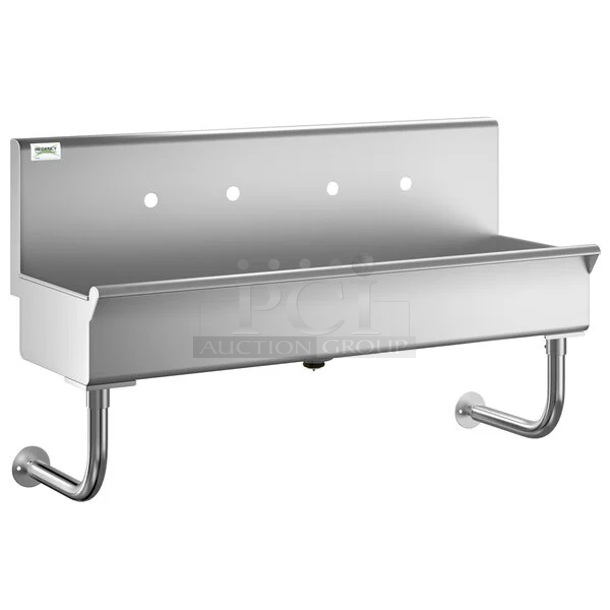 BRAND NEW SCRATCH AND DENT! Regency 600HSMS1848 Wall-Mounted 48" x 17 1/2" Hand Sink for (2) 8" Center Faucets. No Wall Brackets.  - Image 1 of 5