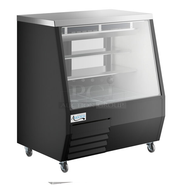 BRAND NEW SCRATCH AND DENT! 2023 Avantco 178DDLC50B Stainless Steel Commercial Deli Display Case Merchandiser on Commercial Casters. 115 Volts, 1 Phase. Cannot Test - Needs New Power Switch