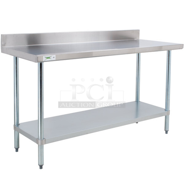 BRAND NEW SCRATCH AND DENT! Regency 600TB2472G Stainless Steel Commercial Table w/ Back Splash and Under Shelf.