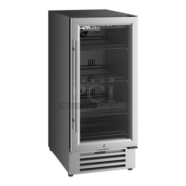 BRAND NEW SCRATCH AND DENT! AvaValley 342BRC78SZ Stainless Steel 78-Can Single Temperature Slim Full Glass Door Beverage Cooler Merchandiser. 115-120 Volts, 1 Phase. Tested and Does Not Power On - Image 1 of 5