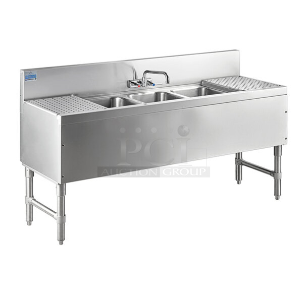 BRAND NEW SCRATCH AND DENT! Advance Tabco PRB-19-53C Stainless Steel 3 Compartment Prestige Series Underbar Sink with (2) 12