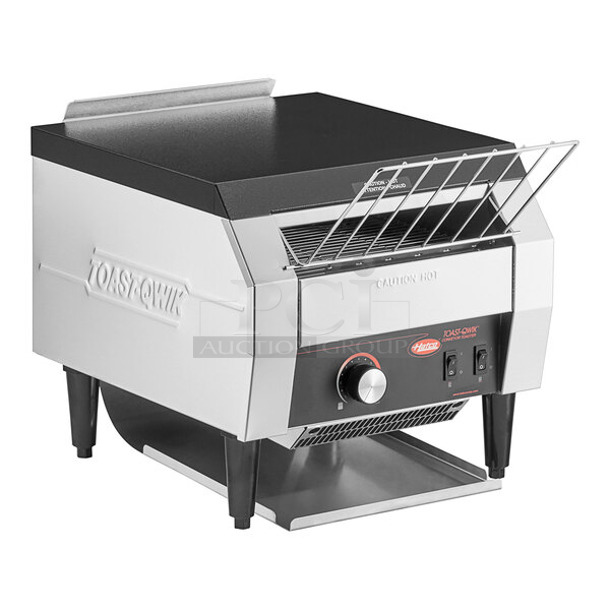 BRAND NEW SCRATCH AND DENT! Hatco TQ-10 Stainless Steel Commercial Countertop Toast Qwik Conveyor Toaster - 2" Opening. 120 Volts, 1 Phase. Tested and Working! - Image 1 of 5