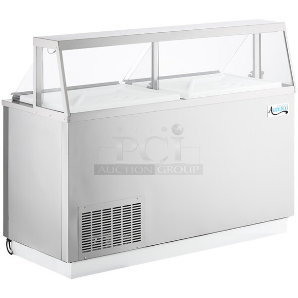 BRAND NEW SCRATCH AND DENT! 2023 Avantco 178CPSS68HC Stainless Steel Commercial 67 3/4" 12 Tub Stainless Steel Deluxe Ice Cream Dipping Cabinet. 115 Volts, 1 Phase. Tested and Working!  - Image 1 of 5