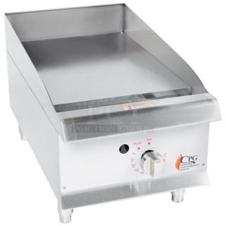 BRAND NEW SCRATCH AND DENT! 2023 Cooking Performance Group CPG 351GTCPG15NL Stainless Steel Commercial Countertop Natural Gas Powered Flat Top Griddle. 30,000 BTU. 
