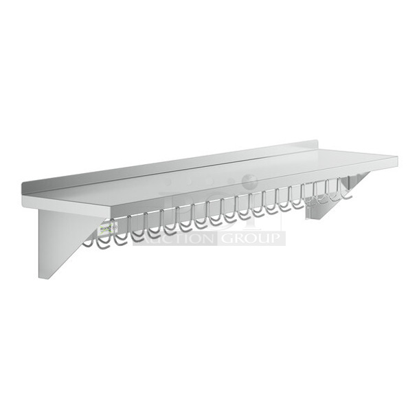 BRAND NEW SCRATCH AND DENT! Regency 600PS1572 15" x 72" Stainless Steel Wall Mounted Pot Rack with Shelf. May Be Missing Pieces. - Image 1 of 2