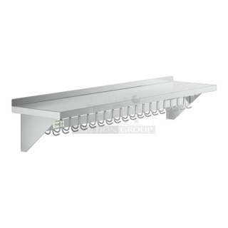 BRAND NEW SCRATCH AND DENT! Regency 600PS1572 15" x 72" Stainless Steel Wall Mounted Pot Rack with Shelf. May Be Missing Pieces.