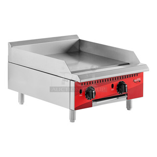 BRAND NEW SCRATCH AND DENT! 2023 Avantco 177CAG24TG Stainless Steel Commercial Countertop Natural Gas Powered Flat Top Griddle. 35,000 BTU. 