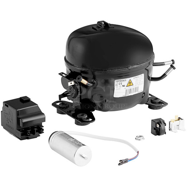 BRAND NEW SCRATCH AND DENT! Embraco EMX3117U 1/3 hp Compressor. 115 Volts, 1 Phase.  - Image 1 of 3