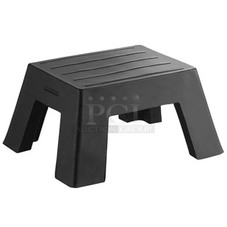 2 BRAND NEW SCRATCH AND DENT! Regency 600D182212SS 18" x 22" x 12" Black Plastic Step Stool / Aisle Display - 750 lb. Capacity. 2 Times Your Bid! 