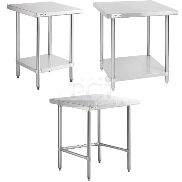 3 BRAND NEW SCRATCH AND DENT! Items Including Regency 600T2424G 24" x 24" 18-Gauge 304 Stainless Steel Commercial Work Table with Galvanized Legs and Undershelf, Regency 600WT30X30SS 30" x 30" 16-Gauge 304 Stainless Steel Commercial Open Base Work Table, Regency 600TS3030S 30" x 30" 16-Gauge 304 Stainless Steel Commercial Work Table with Undershelf. 3 Times Your Bid! May Be Missing Pieces. - Image 1 of 5