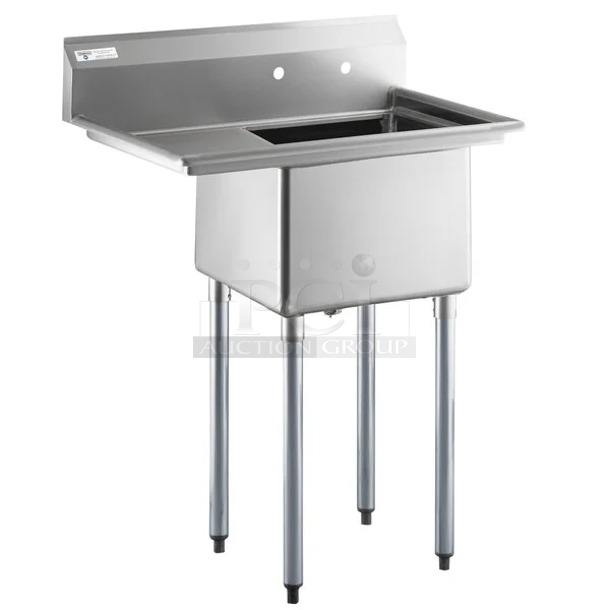 BRAND NEW SCRATCH AND DENT! Steelton 522CS11818L  38 3/4" 18-Gauge Stainless Steel One Compartment Commercial Sink with Left Drainboard - 18" x 18" x 12" Bowl - Image 1 of 7