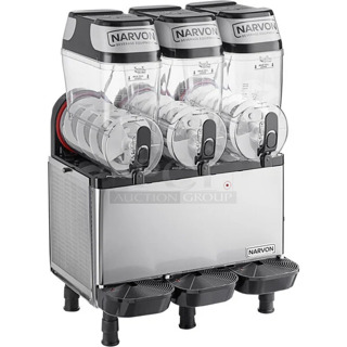 BRAND NEW SCRATCH AND DENT! Narvon NSSM3 Stainless Steel Triple 3 Gallon Pourover Granita / Slushy / Frozen Beverage Dispenser. 115 Volts, 1 Phase. Tested and Working!