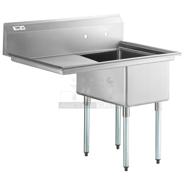 BRAND NEW SCRATCH AND DENT! Regency 600S1172324L 44" 16 Gauge Stainless Steel One Compartment Commercial Sink with 1 Drainboard - 17" x 23" x 12" Bowl. No Legs.  - Image 1 of 7