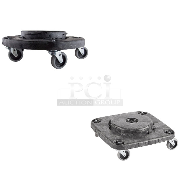 4 BRAND NEW SCRATCH AND DENT! Boxes of Rubbermaid FG264000BLA BRUTE Trash Can Dolly and Rubbermaid FG353000BLA BRUTE Black Square Trash Can Dolly. 4 Times Your Bid!  - Image 1 of 5
