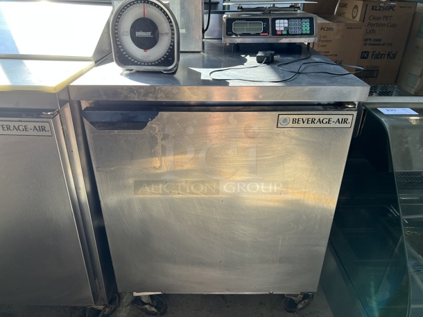 Beverage Air Model WTF27A Stainless Steel Commercial Single Door Undercounter Freezer on Commercial Casters 115 Volts, 1 Phase. 27x29x40. Tested and Working!