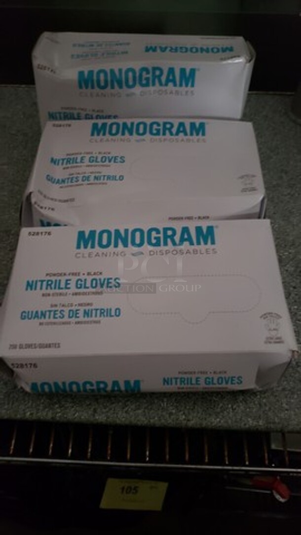 Lot of 3 boxes of Monogram Nitrile Gloves