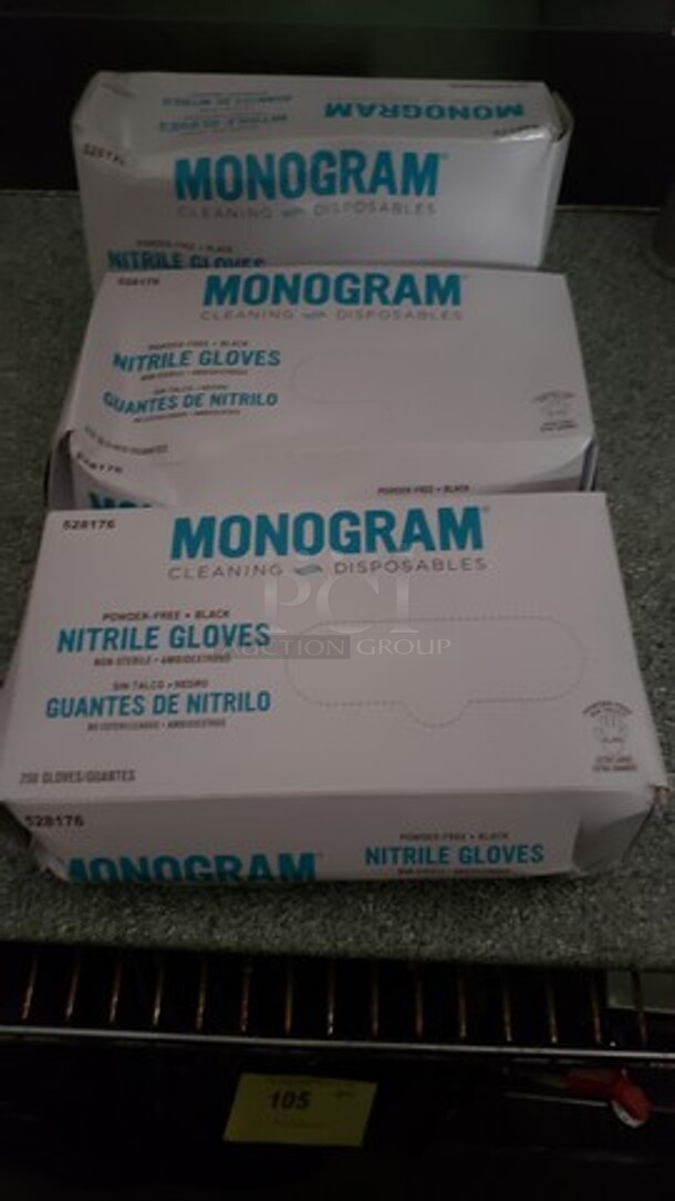 Lot of 3 boxes of Monogram Nitrile Gloves - Image 1 of 1