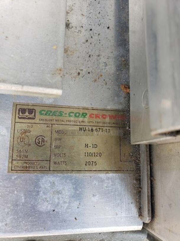 Cres Cor Crown X Insulated Holding Cabinet!

120 V
1 PH
2075 W
50/ 60 Hz - Image 4 of 6