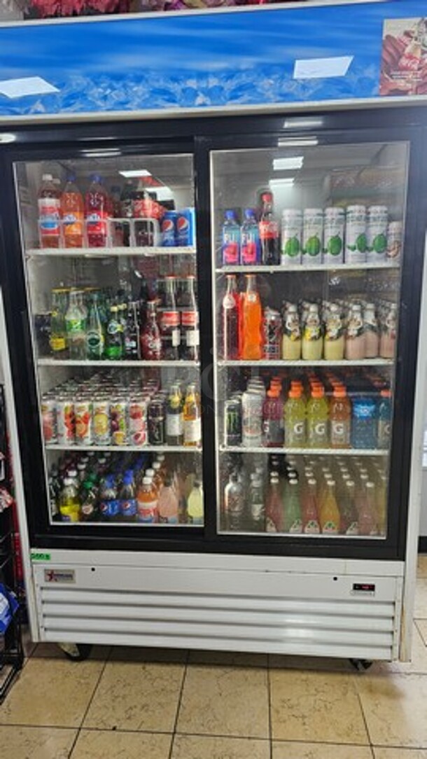 Omcan - G1.2YBM2F Commercial 53" 2 Glass Door Merchandiser Refrigerator. Contents inside not included. - Image 1 of 7
