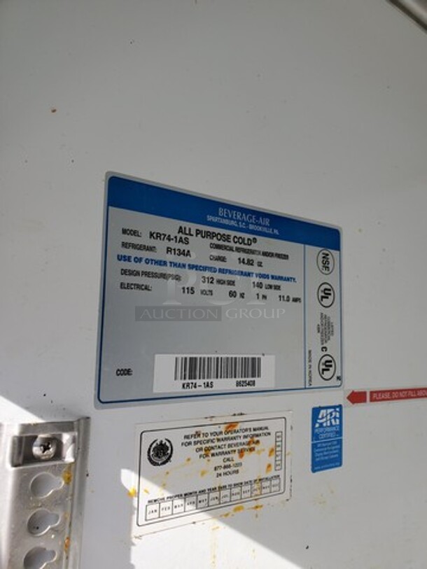 BEVERAGE-AIR KR74-1AS 3 Solid Door Refrigerator on Casters, 115V Tested & Working! - Image 3 of 3