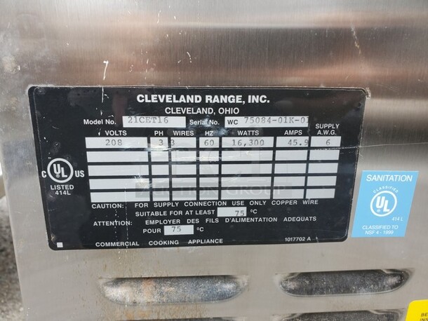 Cleveland 21CET16 Electric Countertop Steamer, 208V (Cord plug not included) 21X28X31 - Image 6 of 6