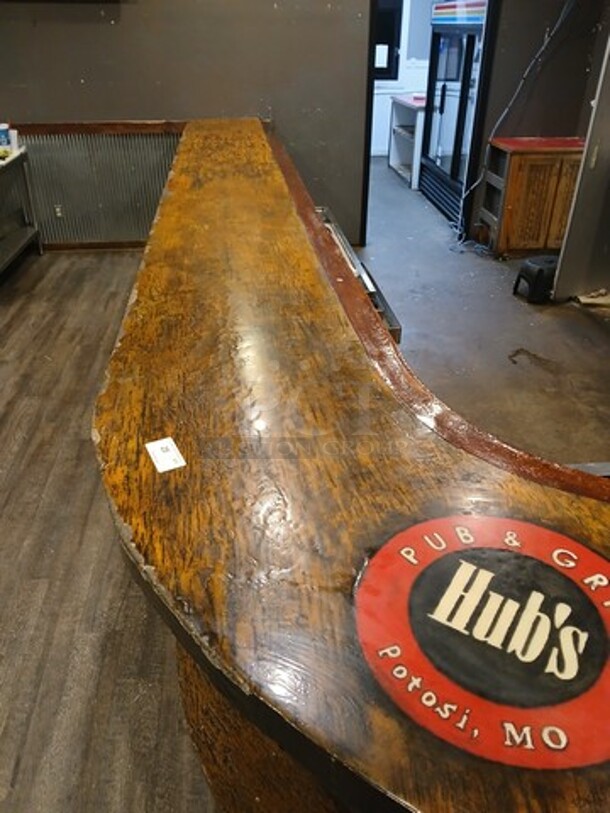 Bar (Concrete Poured Top), with Decorative Stone Front Face. Business Emblem on Front Face Not Included, All Other Components of Bar Included. Top, Front Face, Foot Rail.  
BUYER REMOVAL, CONTACT MISSOURI DIVISION FOR ADDITIONAL QUESTIONS. - Item #1110936