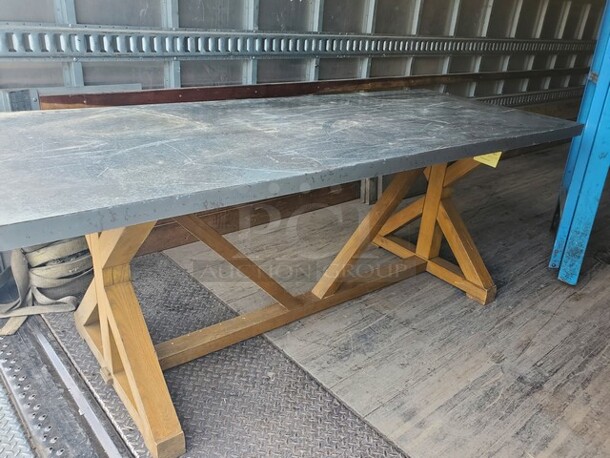 80" Rectangular Wood Base table W/ Aluminum cover  - Image 2 of 6