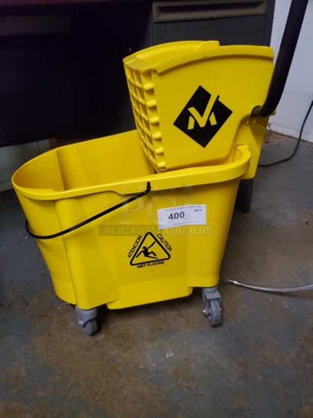 Yellow Mop Bucket & Side Press Wringer - Image 2 of 2