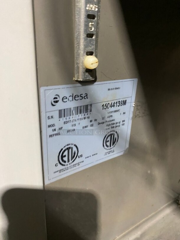 NICE! Edesa Commercial Refrigerated Mega Top Sandwich/Salad Prep Table! With Single Door Cooler Underneath! All Stainless Steel! On Casters! 115V 1 Phase! Model: EDST-27-8 SN: 15044138M! - Image 7 of 8